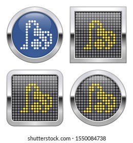 Dotted icon of vacuum cleaner on glossy button in four variants