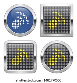 Dotted icon of wireless mouse on glossy button in four variants