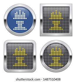 Dotted icon of worker in construction safety helmet on glossy button in four variants