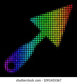 Dotted impressive halftone trowel icon using rainbow color tints with horizontal gradient on a black background. Color vector pattern of trowel illustration formed from circle pixels.