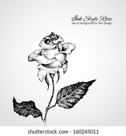 Dotted ink style rose. Vector background