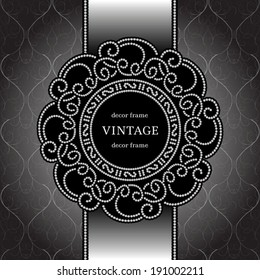 Dotted jewelry frame, vintage round vector vignette over pattern