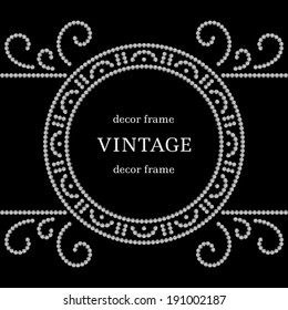 Dotted label, vintage round frame, vector jewelry vignette on black