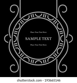 Dotted label, vintage round frame, vector jewelry vignette on black