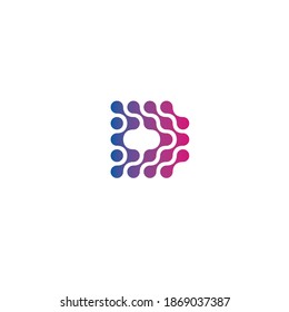 Letra dotada D, concepto de logotipo vectorial de estilo abstracto. Tecnología de innovación digital, icono aislado sobre fondo blanco. Base de datos, plantilla futurista de logotipo para negocios y desarrollo de inicio