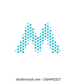 Dotted Letter M logo. Metro symbol. Alphabet particles logotype. Stock Vector illustration isolated on white background.