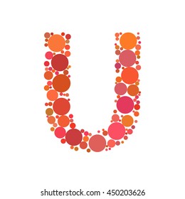 Dotted letter U. Circle fill effect. Vector illustration.