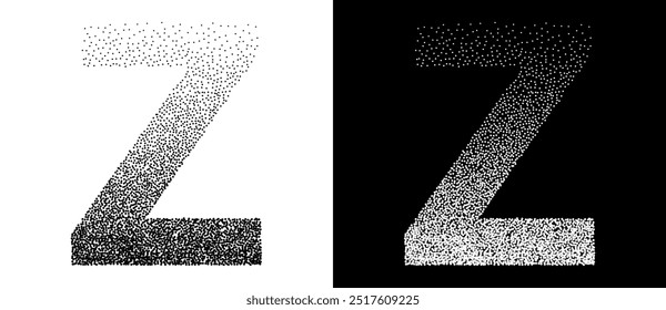 Letra pontilhada Z como logotipo ou ícone. Efeito retrô com pontos. Ilustração Conceito de geração Z. Forma preta em um plano de fundo branco e a mesma forma branca no lado preto.