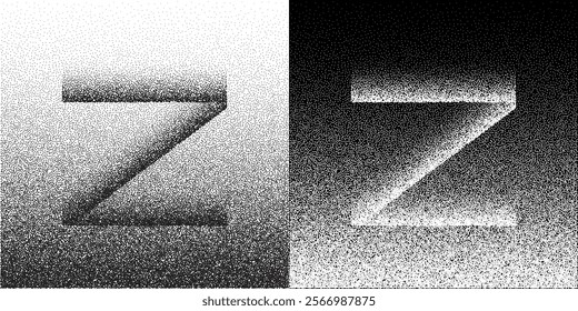 Dotted letter Z as logo or icon. Retro effect with dots. Illustration Z generation concept. Black shape on a white background and the same white shape on the black side.