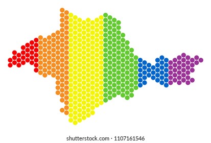 A dotted LGBT Crimea map for lesbians, gays, bisexuals, and transgenders. Multicolored vector composition of Crimea map combined of round elements.
