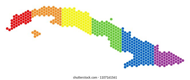 A dotted LGBT Cuba map for lesbians, gays, bisexuals, and transgenders. Colorful vector composition of Cuba map combined of circle elements.