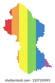 A dotted LGBT Guyana map for lesbians, gays, bisexuals, and transgenders. Multicolored vector composition of Guyana map made with spheric items.