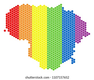 A dotted LGBT Lithuania map for lesbians, gays, bisexuals, and transgenders. Colored vector concept of Lithuania map combined with circle spots.