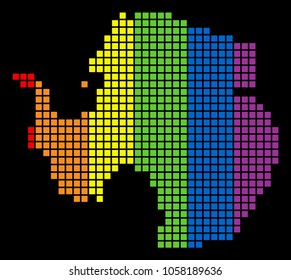 A dotted LGBT pride Antarctica Map for lesbians, gays, bisexuals, and transgenders. Rainbow vector abstract collage of Antarctica Map created of rounded square dots.
