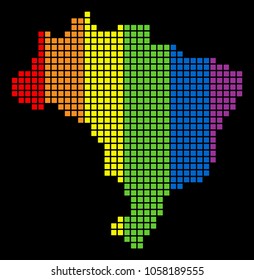 A dotted LGBT pride Brazil Map for lesbians, gays, bisexuals, and transgenders. Spectrum vector abstract pattern of Brazil Map done of rounded square elements.