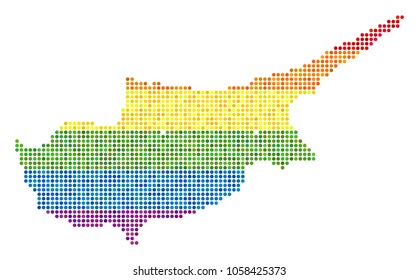 A dotted LGBT pride Cyprus Map for lesbians, gays, bisexuals, and transgenders. Vector homosexual tolerance geographic map in LGBT flag color tints on a white background.