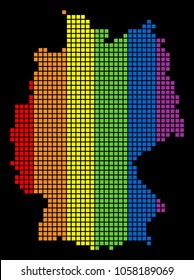 A dotted LGBT pride Germany Map for lesbians, gays, bisexuals, and transgenders. Colored vector abstract collage of Germany Map composed of rounded square pixels.