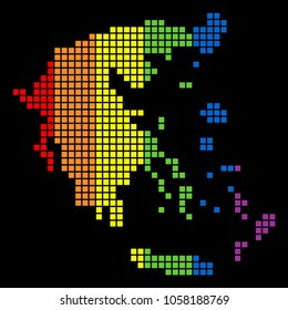 A dotted LGBT pride Greece Map for lesbians, gays, bisexuals, and transgenders. Color vector abstract pattern of Greece Map created of rounded square pixels.