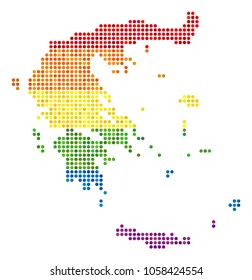 A dotted LGBT pride Greece Map for lesbians, gays, bisexuals, and transgenders. Vector homosexual tolerance geographic map in LGBT flag color variations on a white background.