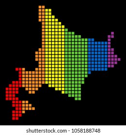 A dotted LGBT pride Hokkaido Island Map for lesbians, gays, bisexuals, and transgenders. Color vector abstract pattern of Hokkaido Island Map organized of rounded square dots.