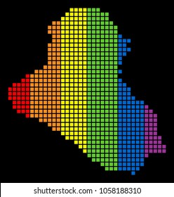 A dotted LGBT pride Iraq Map for lesbians, gays, bisexuals, and transgenders. Spectrum vector abstract concept of Iraq Map done of rounded square pixels.