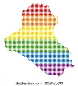 A dotted LGBT pride Iraq Map for lesbians, gays, bisexuals, and transgenders. Vector homosexual tolerance geographic map in LGBT flag color variations on a white background.