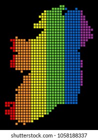 A dotted LGBT pride Ireland Map for lesbians, gays, bisexuals, and transgenders. Colored vector abstract mosaic of Ireland Map designed of rounded square pixels.