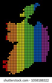 A dotted LGBT pride Ireland Republic Map for lesbians, gays, bisexuals, and transgenders. Colored vector abstract concept of Ireland Republic Map created of rounded square pixels.