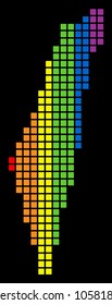A dotted LGBT pride Israel Map for lesbians, gays, bisexuals, and transgenders. Multicolored vector abstract collage of Israel Map designed of rounded square elements.