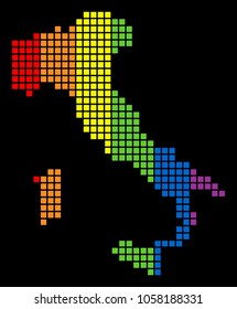 A dotted LGBT pride Italy Map for lesbians, gays, bisexuals, and transgenders. Multicolored vector abstract mosaic of Italy Map designed of rounded square dots.