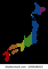 A dotted LGBT pride Japan Map for lesbians, gays, bisexuals, and transgenders. Colorful vector abstract mosaic of Japan Map combined of rounded square dots.