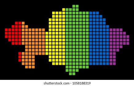 A dotted LGBT pride Kazakhstan Map for lesbians, gays, bisexuals, and transgenders. Colored vector abstract composition of Kazakhstan Map composed of rounded square elements.