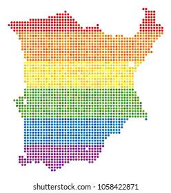 A dotted LGBT pride Koh Samui Map for lesbians, gays, bisexuals, and transgenders. Vector homosexual tolerance geographic map in LGBT flag color tinges on a white background.