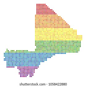 A dotted LGBT pride Mali Map for lesbians, gays, bisexuals, and transgenders. Vector homosexual tolerance geographic map in LGBT flag color shades on a white background.