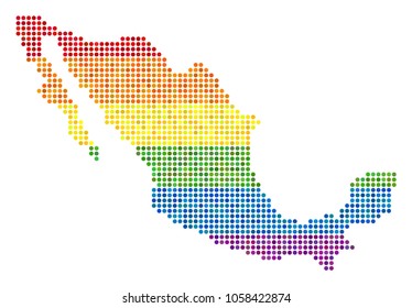 A dotted LGBT pride Mexico Map for lesbians, gays, bisexuals, and transgenders. Vector homosexual tolerance geographic map in LGBT flag color tints on a white background.