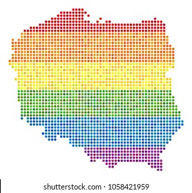 A dotted LGBT pride Poland Map for lesbians, gays, bisexuals, and transgenders. Vector homosexual tolerance geographic map in LGBT flag color shades on a white background.