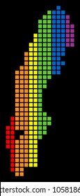 A dotted LGBT pride Sweden Map for lesbians, gays, bisexuals, and transgenders. Multicolored vector abstract collage of Sweden Map done of rounded square items.