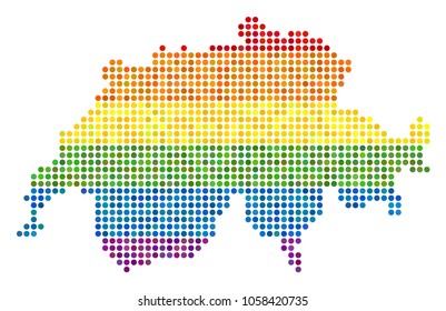 A dotted LGBT pride Swissland Map for lesbians, gays, bisexuals, and transgenders. Vector homosexual tolerance geographic map in LGBT flag color shades on a white background.