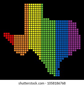 A dotted LGBT pride Texas Map for lesbians, gays, bisexuals, and transgenders. Color vector abstract concept of Texas Map made of rounded square dots.