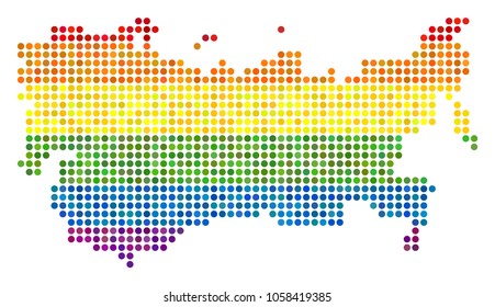 A dotted LGBT pride USSR Map for lesbians, gays, bisexuals, and transgenders. Vector homosexual tolerance geographic map in LGBT flag color tinges on a white background.
