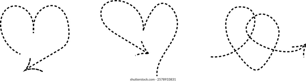 dotted line arrows in hearts shapes. and drawn vector illustration. EPS 10