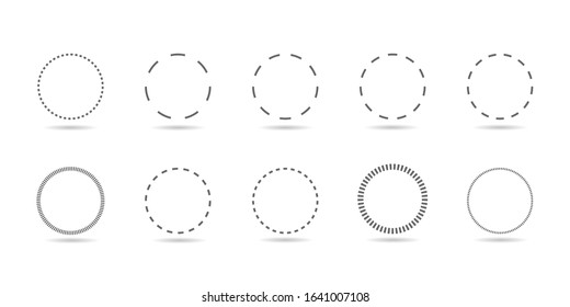 Dotted line circle form. Simple label set, round coupons