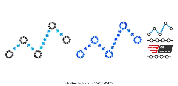 Dotted line composition of round dots in different sizes and shades, based on dotted line icon. Vector small circles are organized into blue composition.