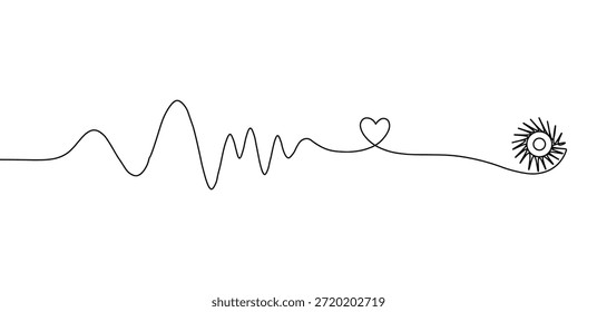 Dibujo de línea punteada que representa un latido del corazón, una forma de corazón y un icono de sol, perfecto para temas de amor y vida