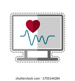 Dotted line electrocardiogram in a screen icon - Vector illustration