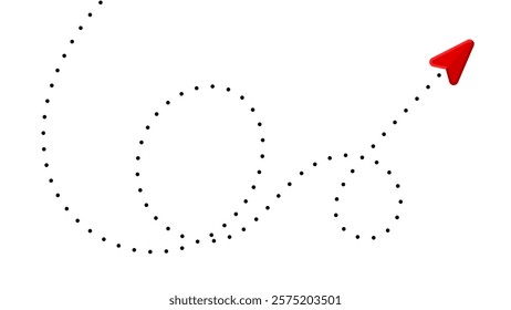 Dotted line forms an abstract shape, with a red arrow pointing towards the upper right corner