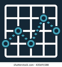 Dotted Line Grid Plot vector toolbar icon. Style is bicolor flat icon symbol, blue and white colors, dark blue background, rhombus dots.