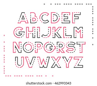 Dotted line latin font, graphical decorative type. 