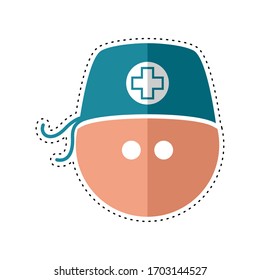 Hombre de línea con un icono de la gorra quirúrgica. Uniforme de bioseguridad médica - Vector