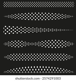 Dotted line pattern. Geometric dot composition. Abstract white shapes. Dark background contrast.